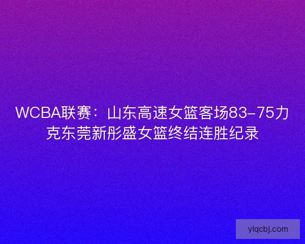 WCBA联赛：山东高速女篮客场83-75力克东莞新彤盛女篮终结连胜纪录